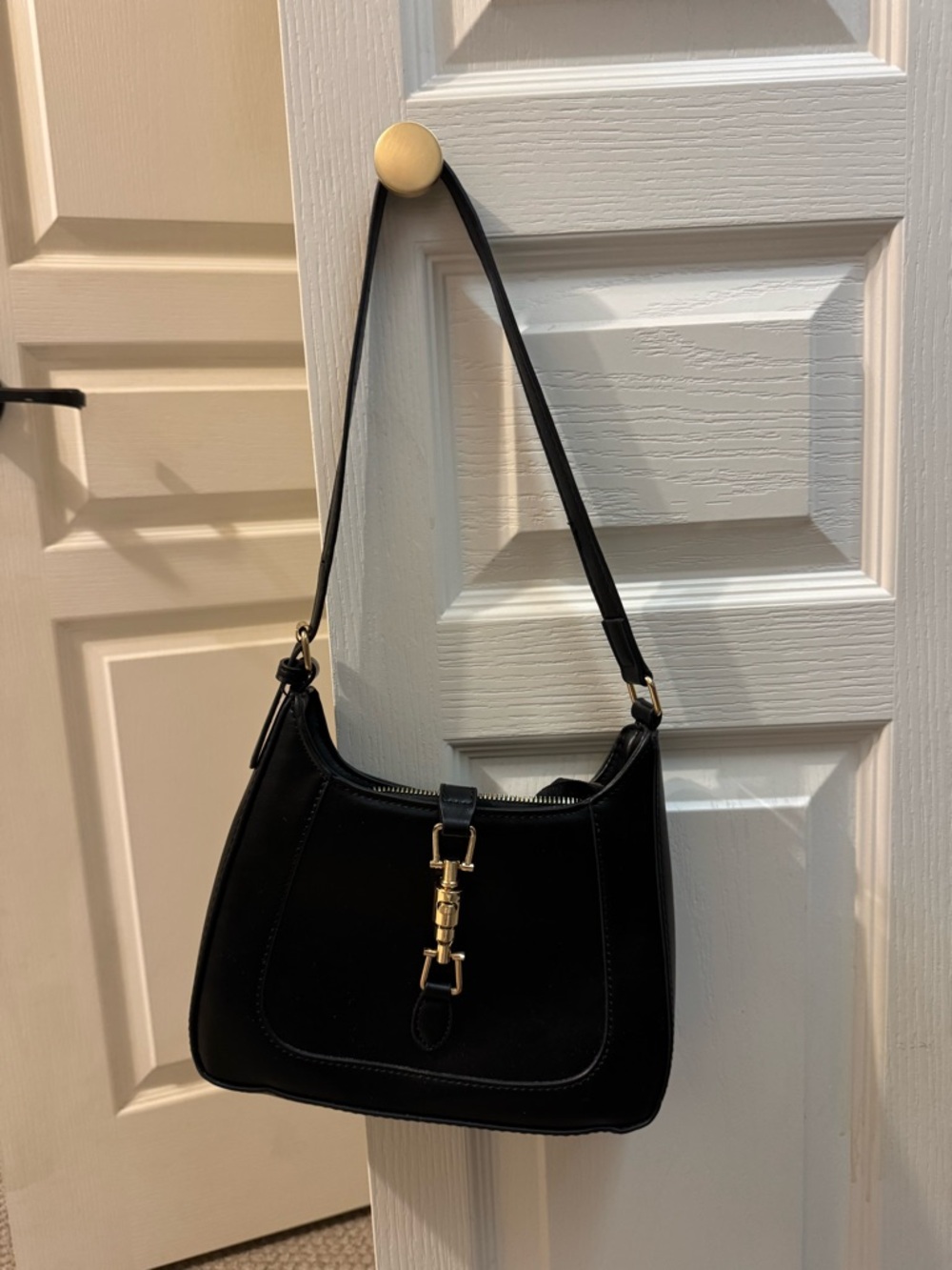Classic Black Shoulder Bag with Gold Hardware